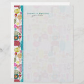 Kleurrijke eenvoudige hand getrokken retro bloemen custom briefhoofd (Voorkant / Achterkant)