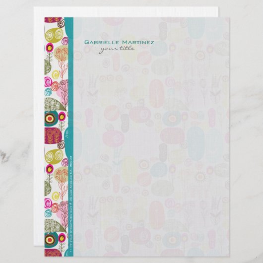 Kleurrijke eenvoudige hand getrokken retro bloemen custom briefhoofd (Voorkant / Achterkant)