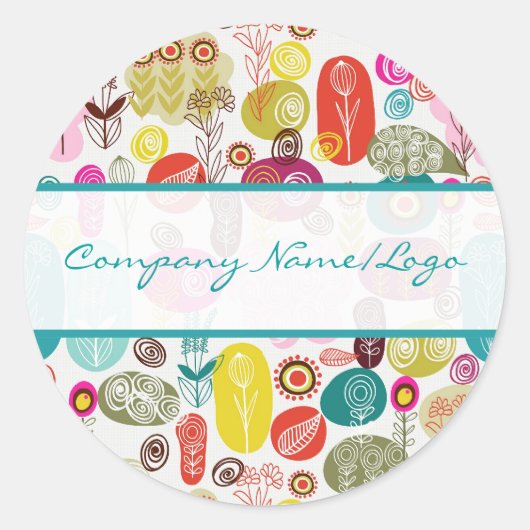 Kleurrijke eenvoudige hand getrokken retro bloemen ronde sticker (Voorkant)