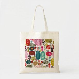 Kleurrijke eenvoudige hand getrokken retro bloemen tote bag