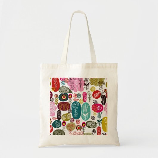 Kleurrijke eenvoudige hand getrokken retro bloemen tote bag (Voorkant)