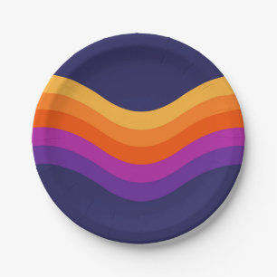 Kleurrijke eenvoudige retro stijl golven ontwerp papieren bordje