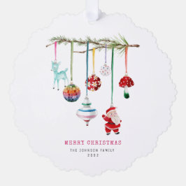 Kleurrijke Eenvoudige Vrolijke Kerstmis Familiefot Ornament Kaart