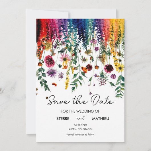 Kleurrijke Eenvoudige Wildbloemen Save The Date (Voorkant)