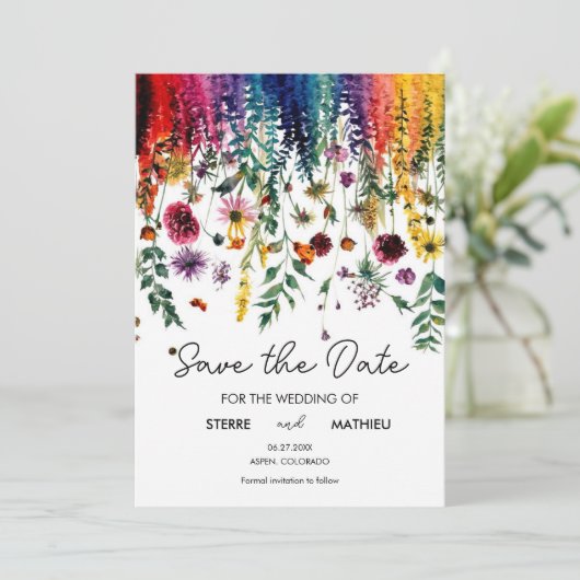 Kleurrijke Eenvoudige Wildbloemen Save The Date (Staand voorkant)