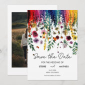 Kleurrijke Eenvoudige Wildbloemen Save The Date (Voorkant / Achterkant)