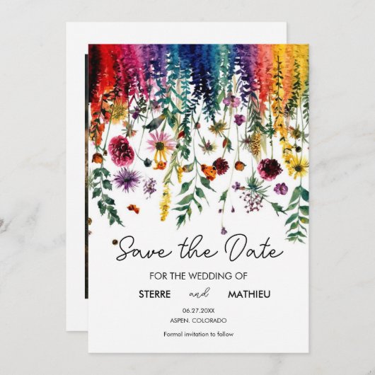 Kleurrijke Eenvoudige Wildbloemen Save The Date (Voorkant / Achterkant)