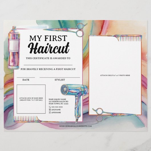 Kleurrijke eerste kapsel kapsel salon certificaat (Voorkant)