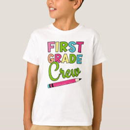 Kleurrijke eerste klas bemanning terug naar school t-shirt