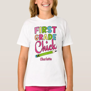 Kleurrijke eerste klas chick terug naar school t-shirt