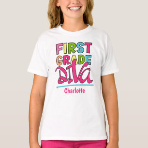 Kleurrijke eerste klas Diva terug naar school T-shirt