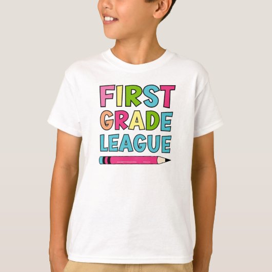 Kleurrijke eerste klas League terug naar school T-shirt (Voorkant)