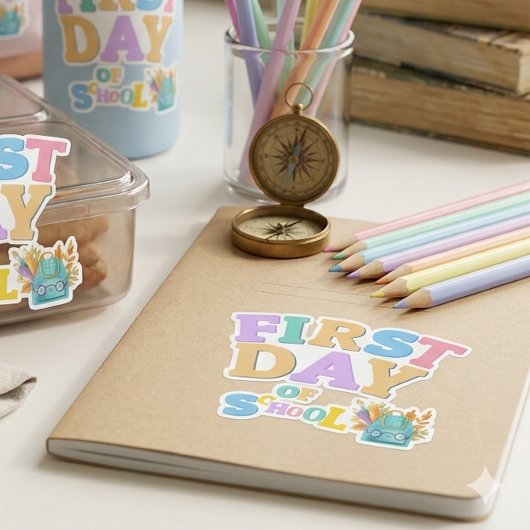 Kleurrijke eerste schooldag vinyl sticker