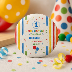 Kleurrijke Eerste Verjaardag Regenboog Feestje Ronde Button 3,2 Cm
