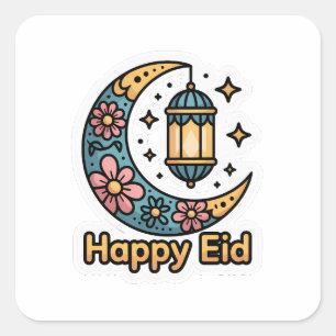 Kleurrijke Eid Mubarak Halve Maan Sticker
