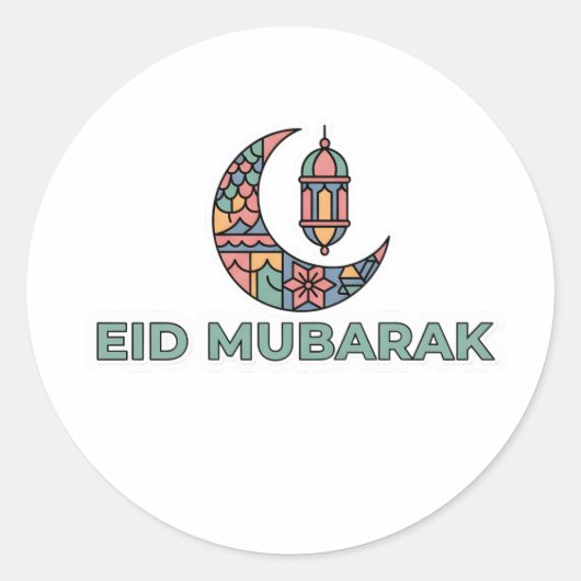Kleurrijke Eid Mubarak Halve Maan Sticker (Voorkant)