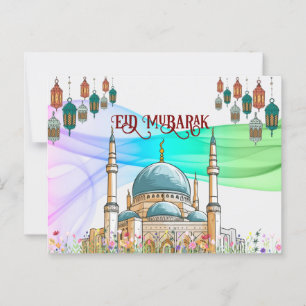 Kleurrijke Eid Mubarak Kaart met Moskee