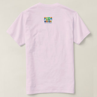 Kleurrijke eid mubarak wenskaart met moskee en t-shirt