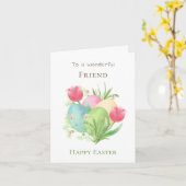 Kleurrijke eieren en tulpen vriend Pasen  Kaart (Gele Bloem)