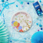 Kleurrijke eieren en vogels bloemen- Happy Easter Papieren Bordje (Feest)