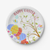 Kleurrijke eieren en vogels bloemen- Happy Easter Papieren Bordje (Voorkant)