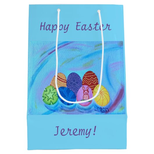 Kleurrijke eieren, Happy Easter, persoonlijke cade Medium Cadeauzakje (Achterkant)