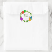 Kleurrijke Eieren Met Cirkelbladeren, Gelukkig Pas Ronde Sticker (Tas)