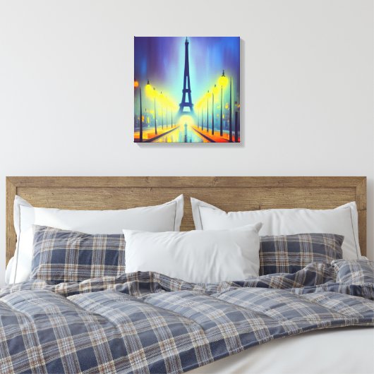 Kleurrijke Eiffel Tower op Night Canvas Afdrukken (Insitu (Slaapkamer))