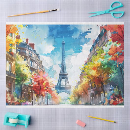 Kleurrijke Eiffeltoren Parijs Waterverf Decoupage Tissuepapier (Craft)