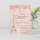 Kleurrijke Eiffeltoren, Roos Gold Drivers Quinceañ Kaart (Staand voorkant)