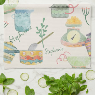 Kleurrijke eigenzinnige retro keuken thema geperso theedoek