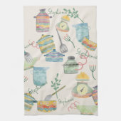 Kleurrijke eigenzinnige retro keuken thema geperso theedoek (Verticaal)