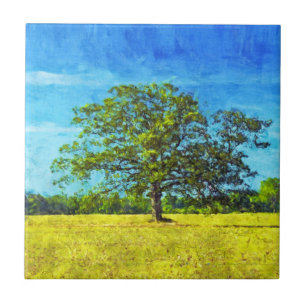 Kleurrijke eikenbomen schilderen voor familiekeleb tegeltje