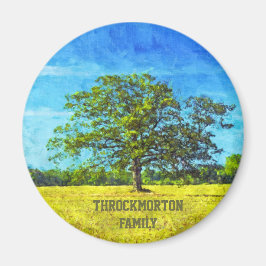 Kleurrijke eikenboom schilderen voor familiekelebr magneet