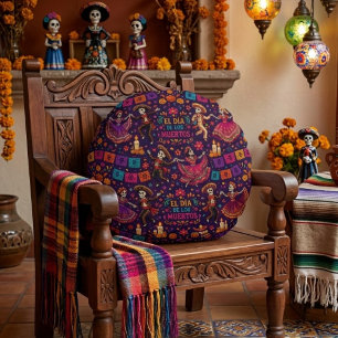 Kleurrijke El Día de los Muertos Dansende Catrinas Rond Kussen