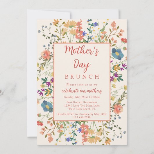 Kleurrijke Elegant Wildflowers Moederdag Brunch Kaart (Voorkant)