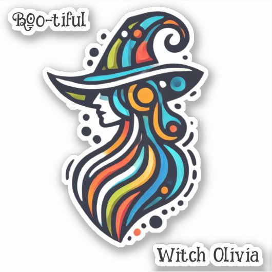 Kleurrijke, elegante, Abstracte heks Halloween Sticker (Voorkant)