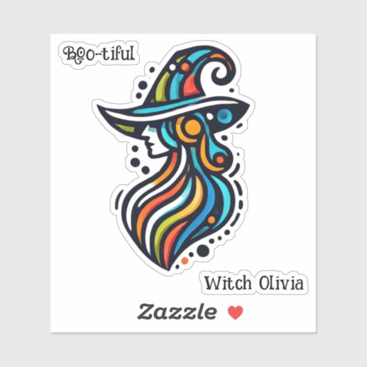 Kleurrijke, elegante, Abstracte heks Halloween Sticker (Vel)