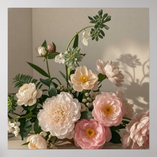 Kleurrijke Elegante bloemen geïnspireerd op vintag Poster