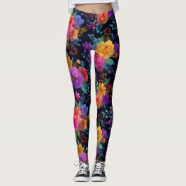 Kleurrijke Elegante Bloemen op Zwart Stijlvolle Bl Leggings