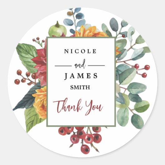 Kleurrijke Elegante Bloemen Ronde Sticker (Voorkant)