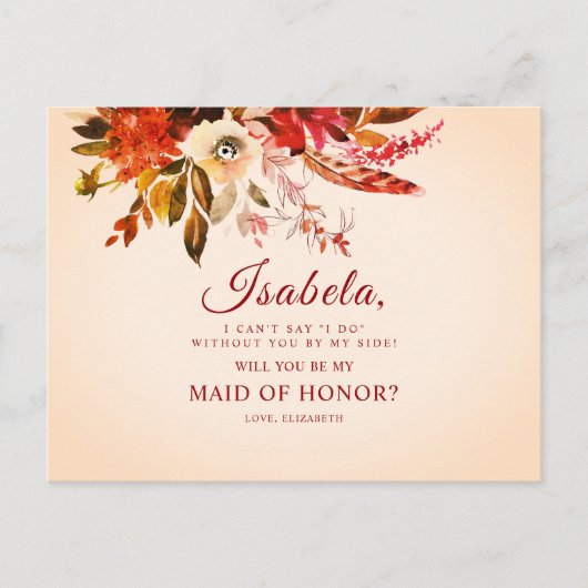 Kleurrijke elegante rustieke Herfst Floral Maid of Briefkaart (Voorkant)