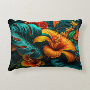 Kleurrijke Elegante Tropische Bladeren en Bloemen  Accent Kussen