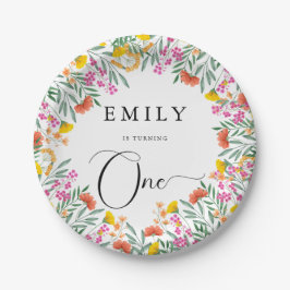 Kleurrijke Elegante Wildbloemen 1e Verjaardagsfees Papieren Bordje