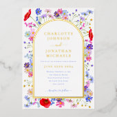 Kleurrijke Elegante Wildflower Arch Goud Folie Uitnodiging (Voorkant)