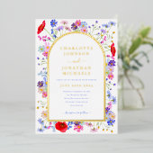 Kleurrijke Elegante Wildflower Arch Goud Folie Uitnodiging (Staand Voorkant)