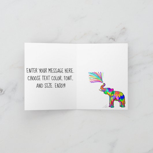 Kleurrijke Elephant Art Happy Birthday Kaart (Binnen)