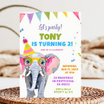 Kleurrijke Elephant Party Kind's Verjaardag Kaart<br><div class="desc">Kleurrijke Elephant Party Kind Verjaardagsuitnodiging,  Rainbow Confetti Let's Party Verjaardagsuitnodiging,  Bewerkbare Kids Verjaardagsuitnodiging</div>