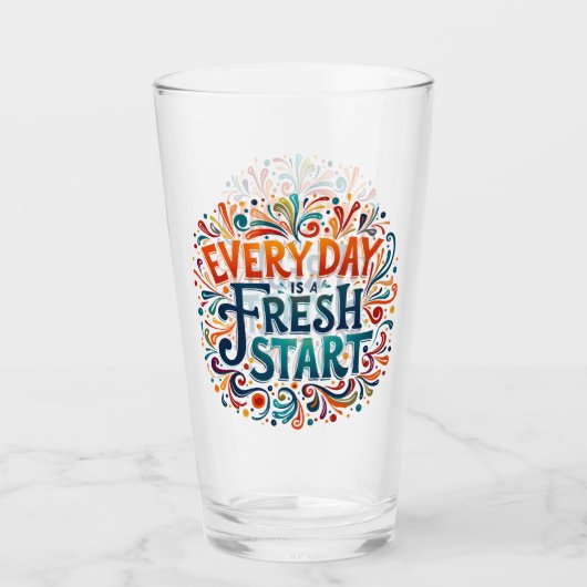 Kleurrijke "Elke dag is een frisse start" Motivati Glas (Voorkant)