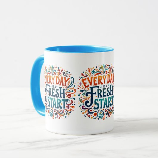 Kleurrijke "Elke dag is een frisse start" Motivati Mok (Voorkant links)